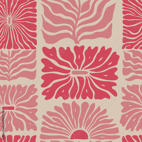 abstract floral seamless pattern with matisse inspired flowers and leaves on pink background. Good for textile prints  wallpaper  stationary  towels  bedding  wrapping ppaer  etc. EPS 10