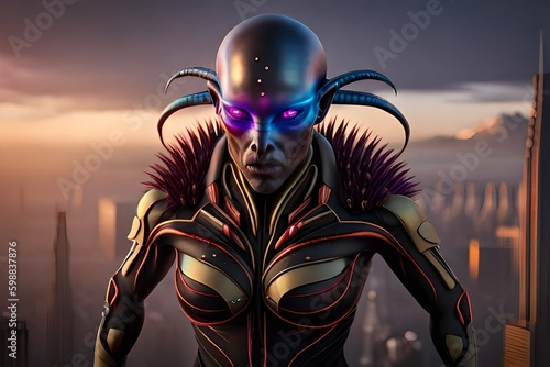 King Alien monster cyborg from multiverse, metaverse halloween fantasy sci-fi, AI generated