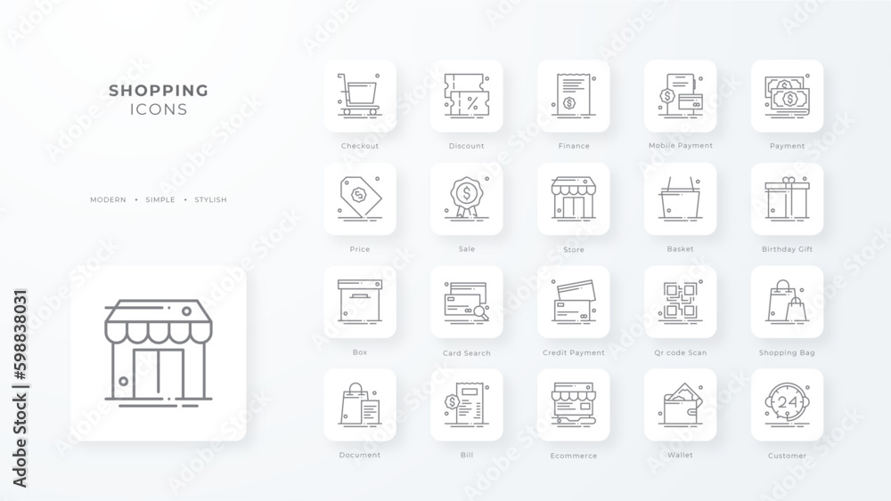Shopping icons collection with black outline style. store, online, delivery, basket, commerce, collection, bag. Vector illustration Shopping icons collection with black outline style. store, online, delivery, basket, commerce, collection, bag. Vector illustration