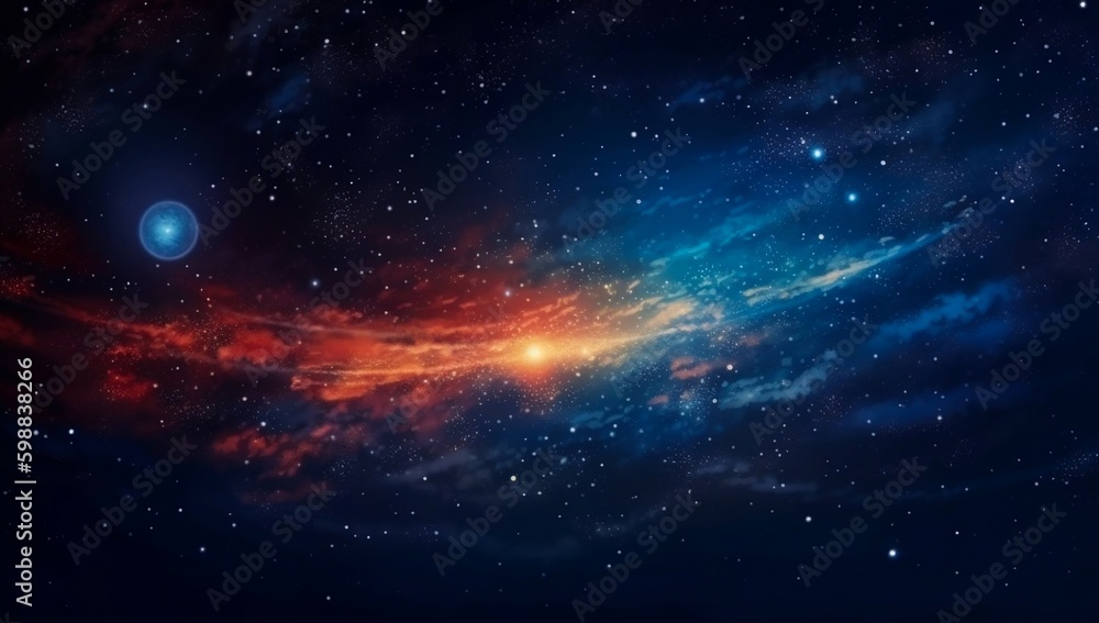 Illustration showcasing the vastness of space with a galaxy, stars, and interstellar dust Illustration showcasing the vastness of space with a galaxy, stars, and interstellar dust