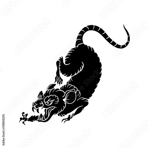 Hand drawn illustration of rat traditional tattoo silhouette