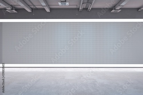 Modern grunge concrete exhibition hall interior with mock up place on walls. 3D Rendering.
