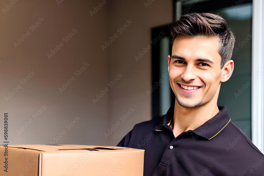 Delivery man delivering parcel to customer Delivery service concept. Generative AI Delivery man delivering parcel to customer Delivery service concept. Generative AI