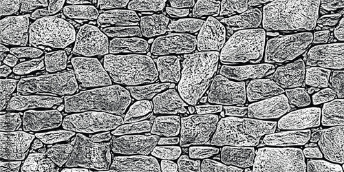 Stone wall, black and white background, vector design