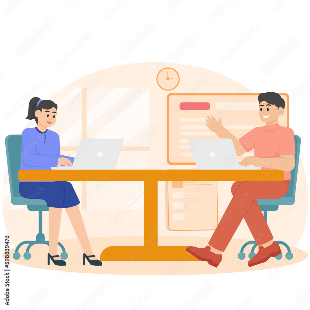 A Man And Woman Discussing About Work Illustration