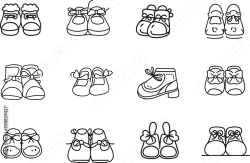 Set of Cute Line Art Shoes and Sandals
