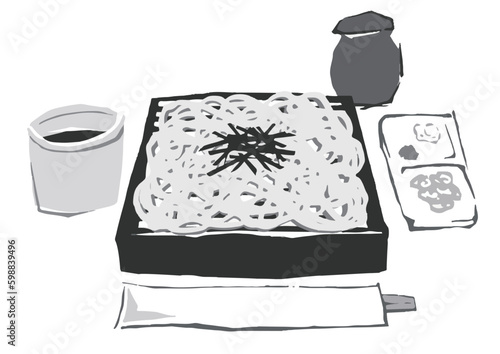 日本ざる蕎麦の白黒ベクターイラスト