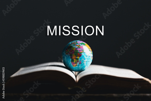 Stampa su tela Globe with Holy Bible for mission, Mission christian idea