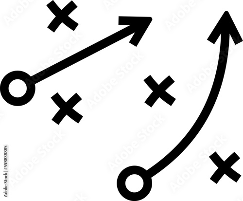 Linear icon of directional arrows and crosses as a strategy concept