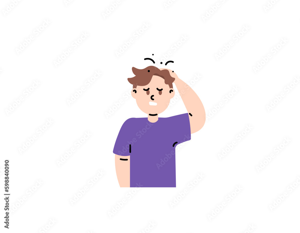 a man scratches his scalp because of itching. hair lice and dandruff. diseases of the scalp or parasites. hair health and hygiene issues. character illustration concept design. vector elements a man scratches his scalp because of itching. hair lice and dandruff. diseases of the scalp or parasites. hair health and hygiene issues. character illustration concept design. vector elements