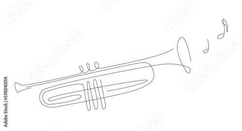 One line trumpet illustration with notes. Jazz music band instrument line art. trumpet logo icons vector design Generative AI