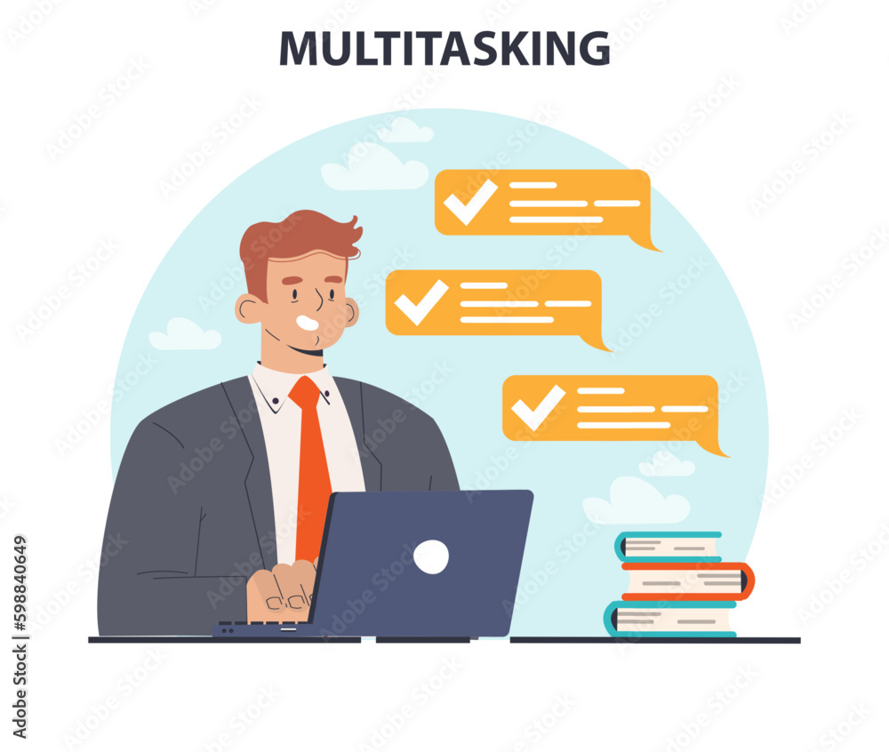 Multitasking. Effective and competent male office worker managing Multitasking. Effective and competent male office worker managing