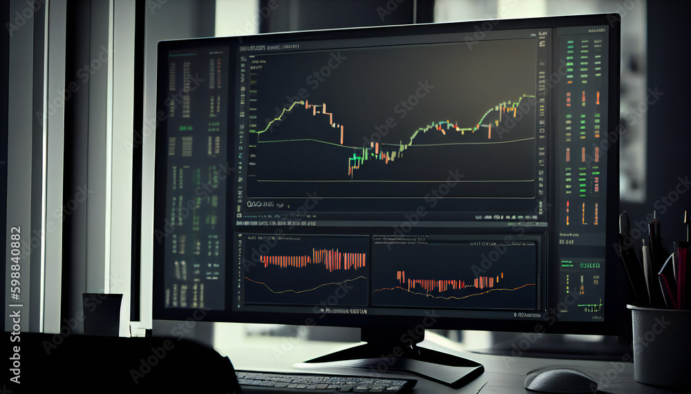 Background image simulation of the stock exchanges. Charts and monitors with information about stock exchanges and trading. Generative ai Background image simulation of the stock exchanges. Charts and monitors with information about stock exchanges and trading. Generative ai