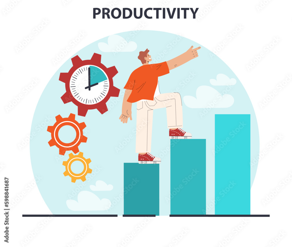 Productivity concept. Character worktime optimization. Employee job Productivity concept. Character worktime optimization. Employee job