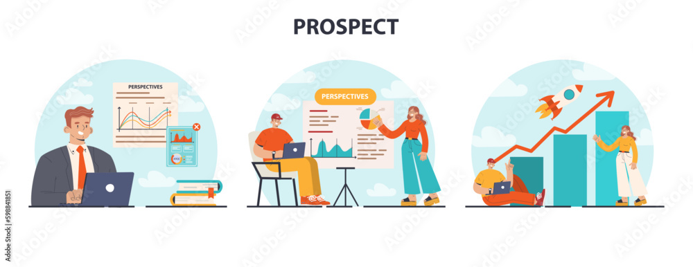 Naklejka premium Prospects set. New opportunities and future achievements. Innovative business