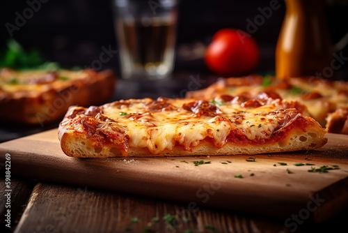 Illustration of a Sicilian Pizza on a wooden plate 