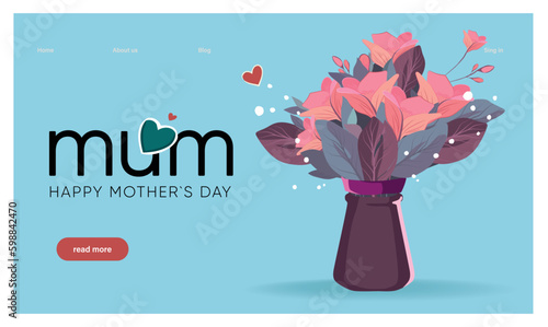 Happy mothers day illustration with woman holding a Flowers. Thank you card with blooming flowers. Use for Boarding Pass, birthday card, invitations, Birthday card Vector illustration Generative AI