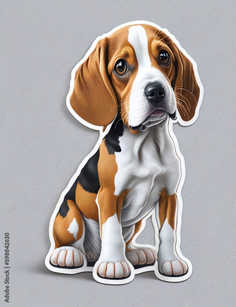 cute beagle dog portrait, sticker, stickers, centered, posing to camera, generative AI