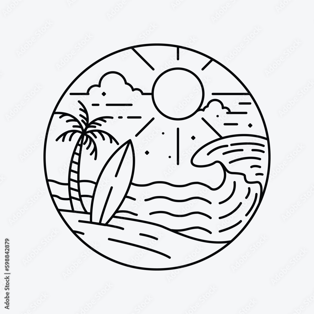 summer line art icon logo design, wave ocean logo design. summer line art icon logo design, wave ocean logo design.