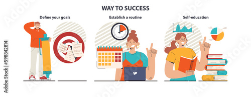Way to success set. Business or personal development journey. Self-growth