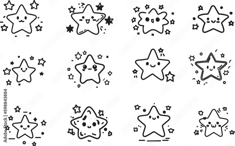 Fototapeta premium Set of Cute Vector Line Art