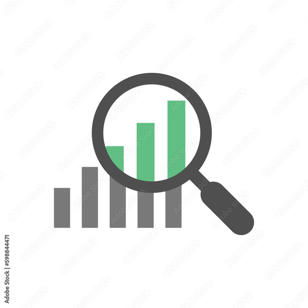 magnifier and graph icon with shadow. vector illustration magnifier and graph icon with shadow. vector illustration