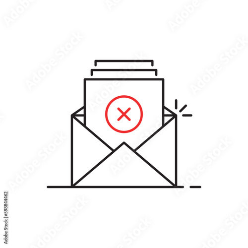 thin line rejection email logo. stroke flat trend unsubscribe logotype graphic art simple design isolated on white. concept of new message with dangerous content or mailbox with pile of checklist