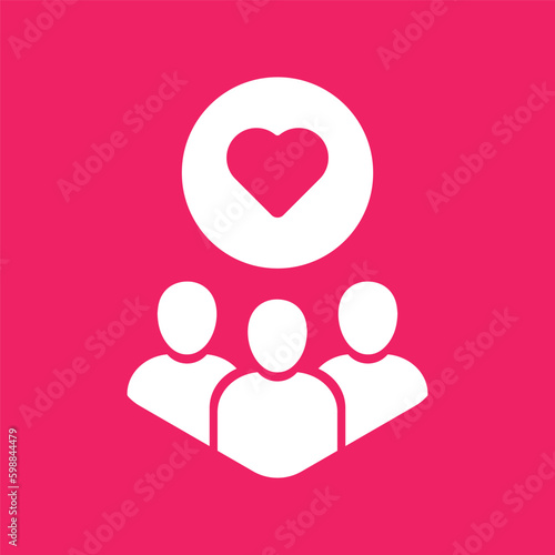 white team icon like customer feedback or care. flat cartoon trend modern voluntary person unity logotype graphic design isolated on pink. concept of teamwork marketing or lead cooperation pictogram