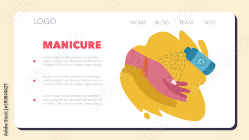 Female hands getting a manicure process web banner or landing page