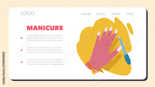 Female hands getting a manicure process web banner or landing page