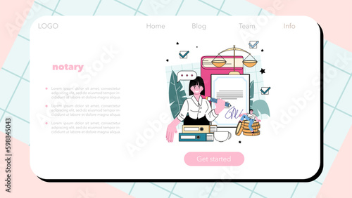 Notary service web banner or landing page. Professional lawyer