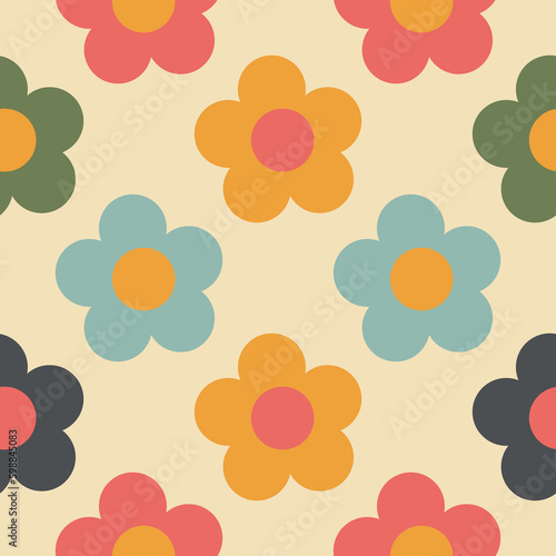 70s retro groovy floral botanical seamless pattern. Floral nostalgia background. Nostalgia concept. Vintage digital paper.
