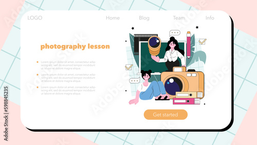Photography course web banner or landing page. Photographer