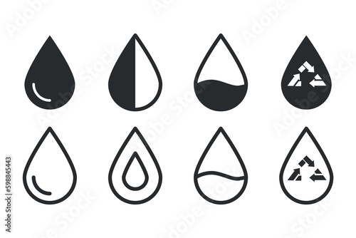 Water gray vector icons set on white background