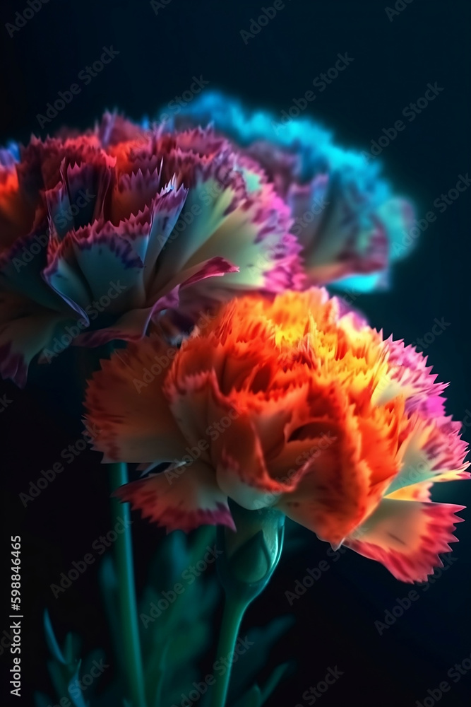colorful carnations on black background close up