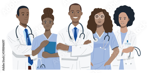 Group of African doctors and nurses illustration