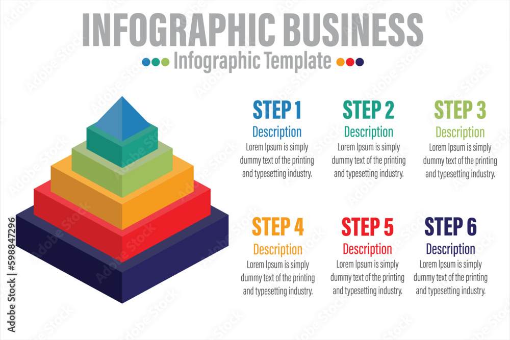3D Infographic template for business. 6 steps Modern Mindmap pyramid ...