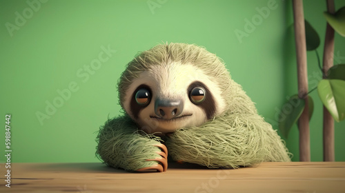 Cute little 3D sloth. Generative AI.