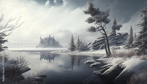 illustration of beautiful view in winter with snow covered trees