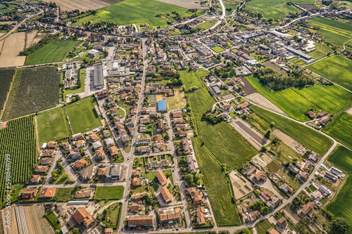 Aerial View of a Small Village in the Po Valley Countryside