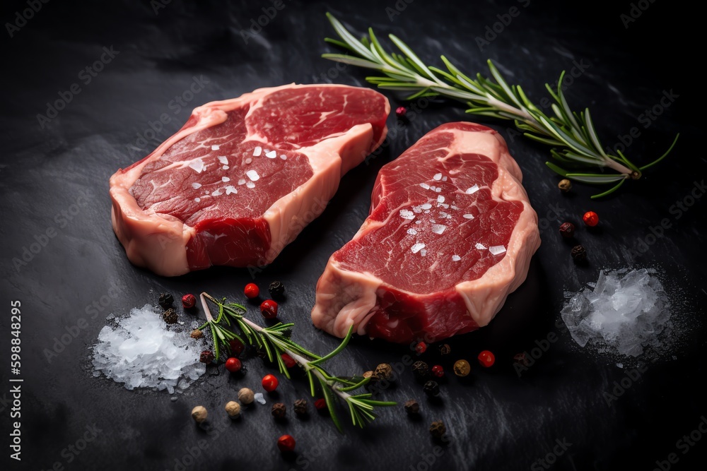raw steak on a slate - generative ai