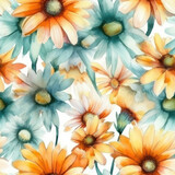 Seamless Watercolor Daisies Pattern, Repeating Floral Background, Generative AI
