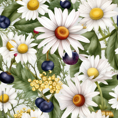Seamless Watercolor Daisies Pattern  Repeating Floral Background  Generative AI