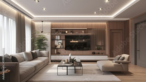 Living room Interior Designs, Modern and simple Living room decoration, Ai generative © Lucky Ai