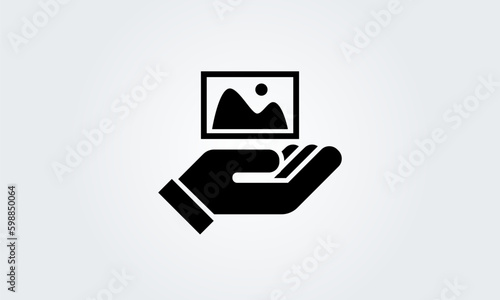 Image gallery, hand icon, silhouette Landscape photo pictogram, album picture symbol signs vector illustration