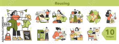 Zero waste set. Upcycling or reuse of old things. Eco tips for reducing