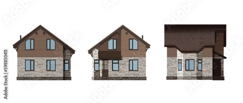 The project of a private house in the style of a chalet, facade, side view. Banner illustration