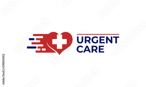 Logo for urgent care with pictogram combination heart love shape and medical cross sign