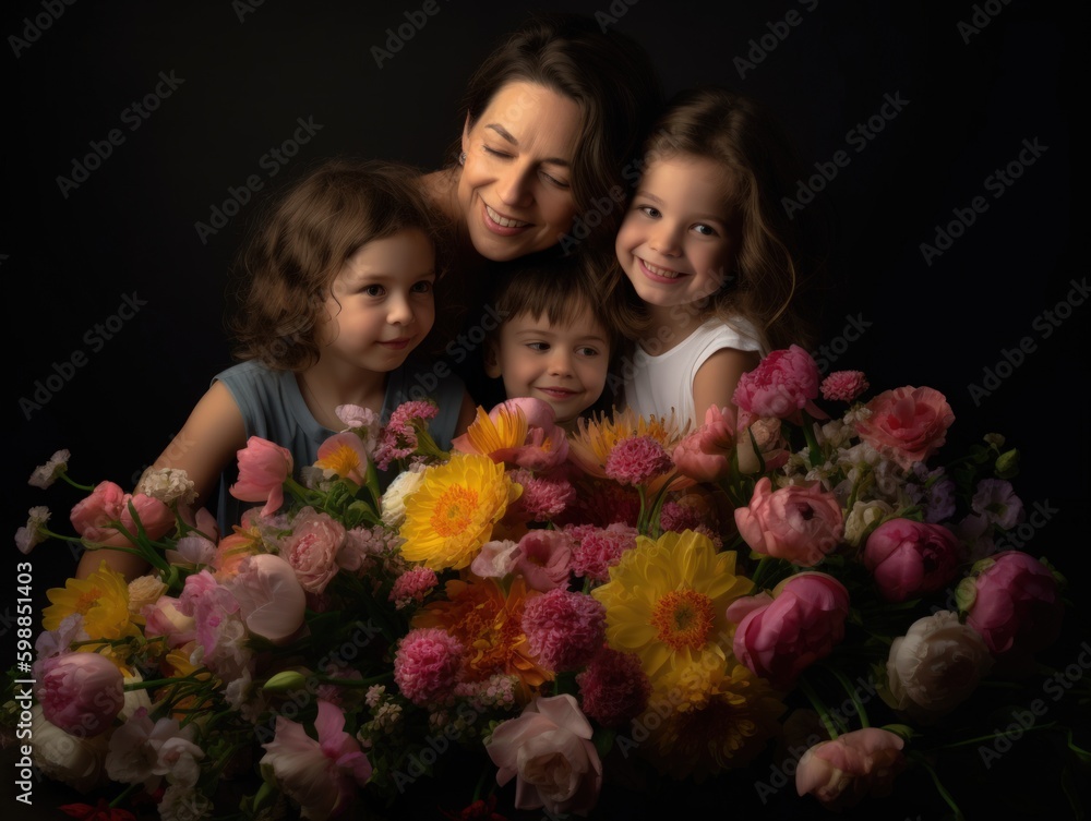 Happy mother's day. A heartwarming depiction of a mother and her children on Mother's Day. Generative AI Happy mother's day. A heartwarming depiction of a mother and her children on Mother's Day. Generative AI