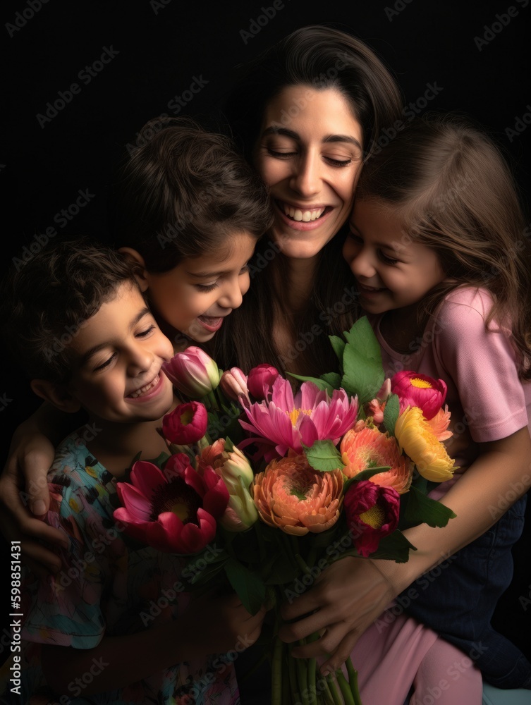 Happy mother's day. A heartwarming depiction of a mother and her children on Mother's Day. Generative AI Happy mother's day. A heartwarming depiction of a mother and her children on Mother's Day. Generative AI